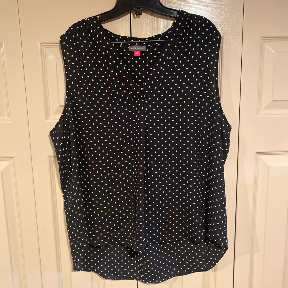 Vince Camuto Black Polka Dot Sleeveless Top